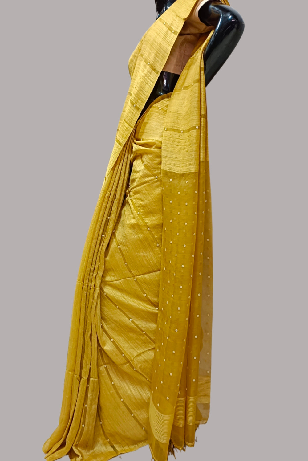 Mustard Handloom Matka Silk sequin Woven saree Balaram Saha