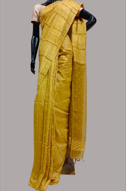 Mustard Handloom Matka Silk sequin Woven saree Balaram Saha