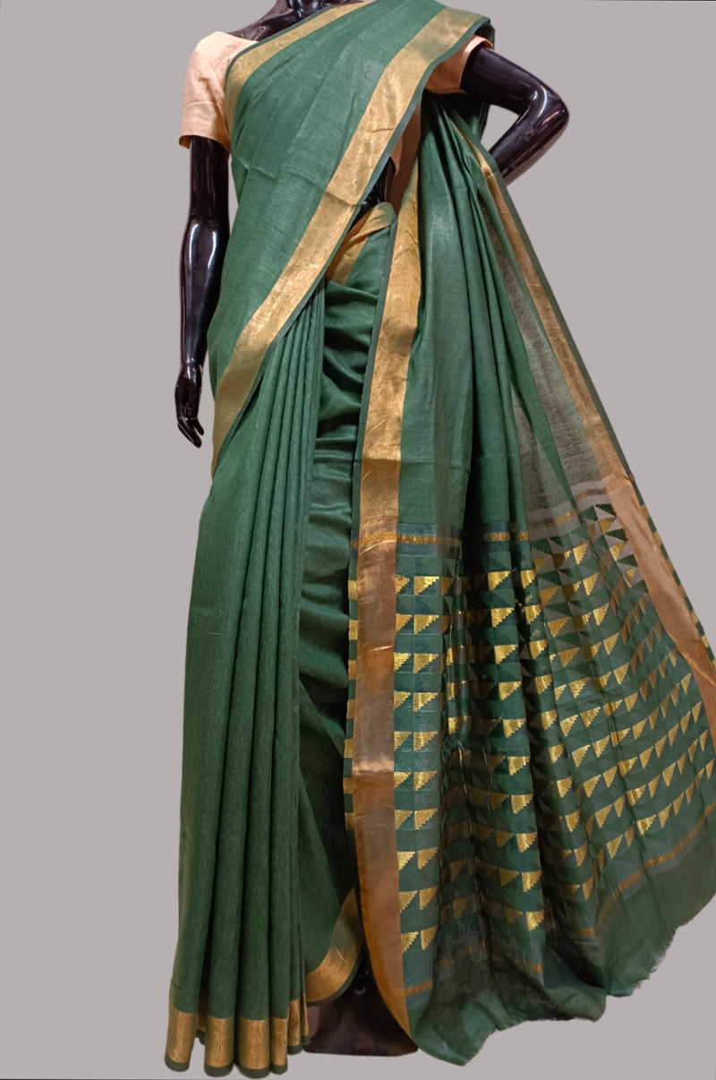 Dark Green Handloom Soft Silk Saree Balaram Saha