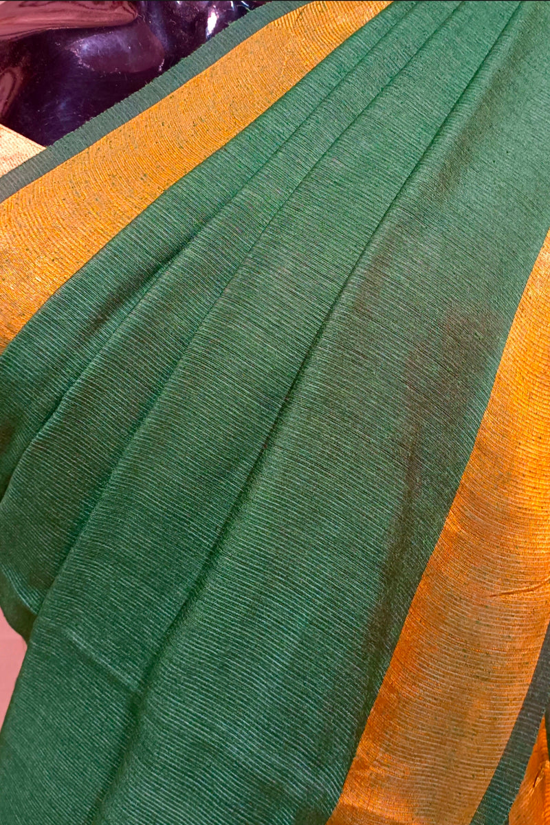 Dark Green Handloom Soft Silk Saree Balaram Saha