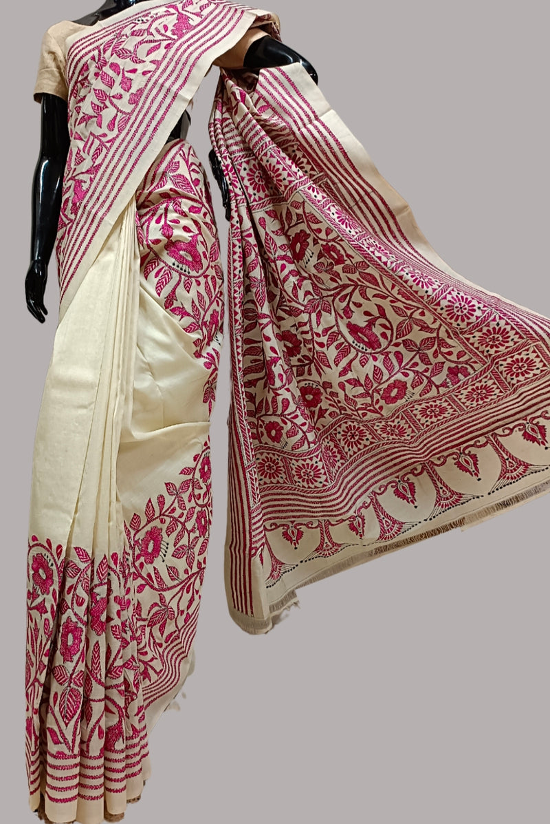 Buy Fashion Basket PINK & MULTI KATHA STITCH Hand Woven Tant Handloom Saree.  Online at Best Prices in India - JioMart.