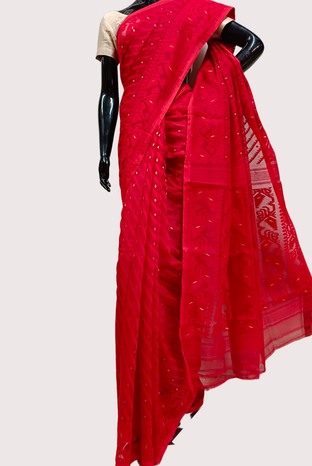 Red  Handloom Jacquard Dhakai Saree, Balaram Saha