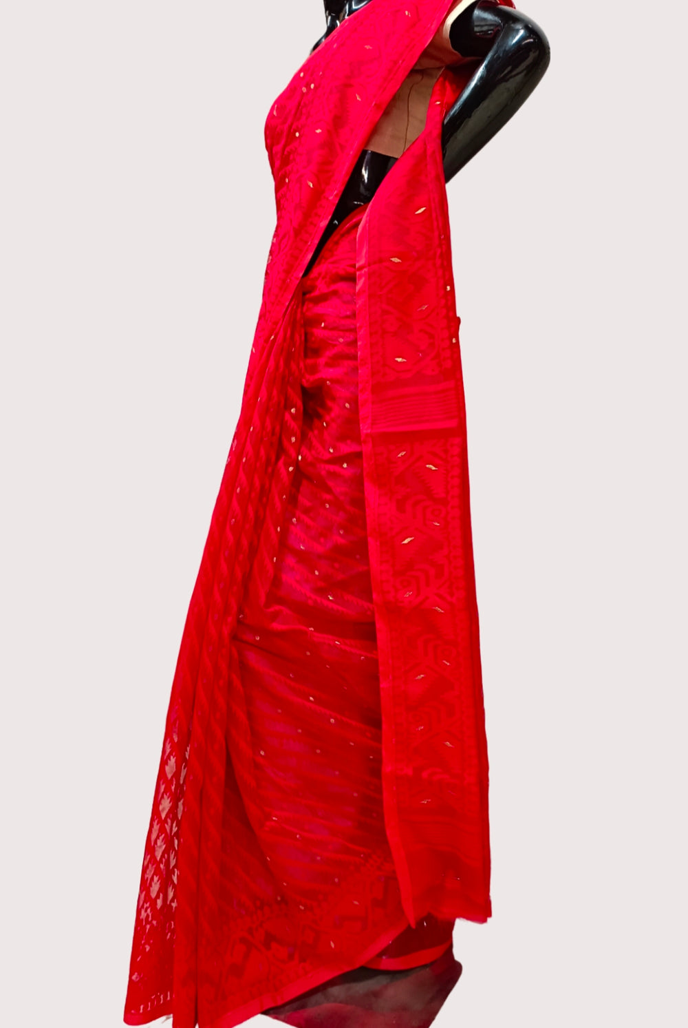 Red  Handloom Jacquard Dhakai Saree, Balaram Saha
