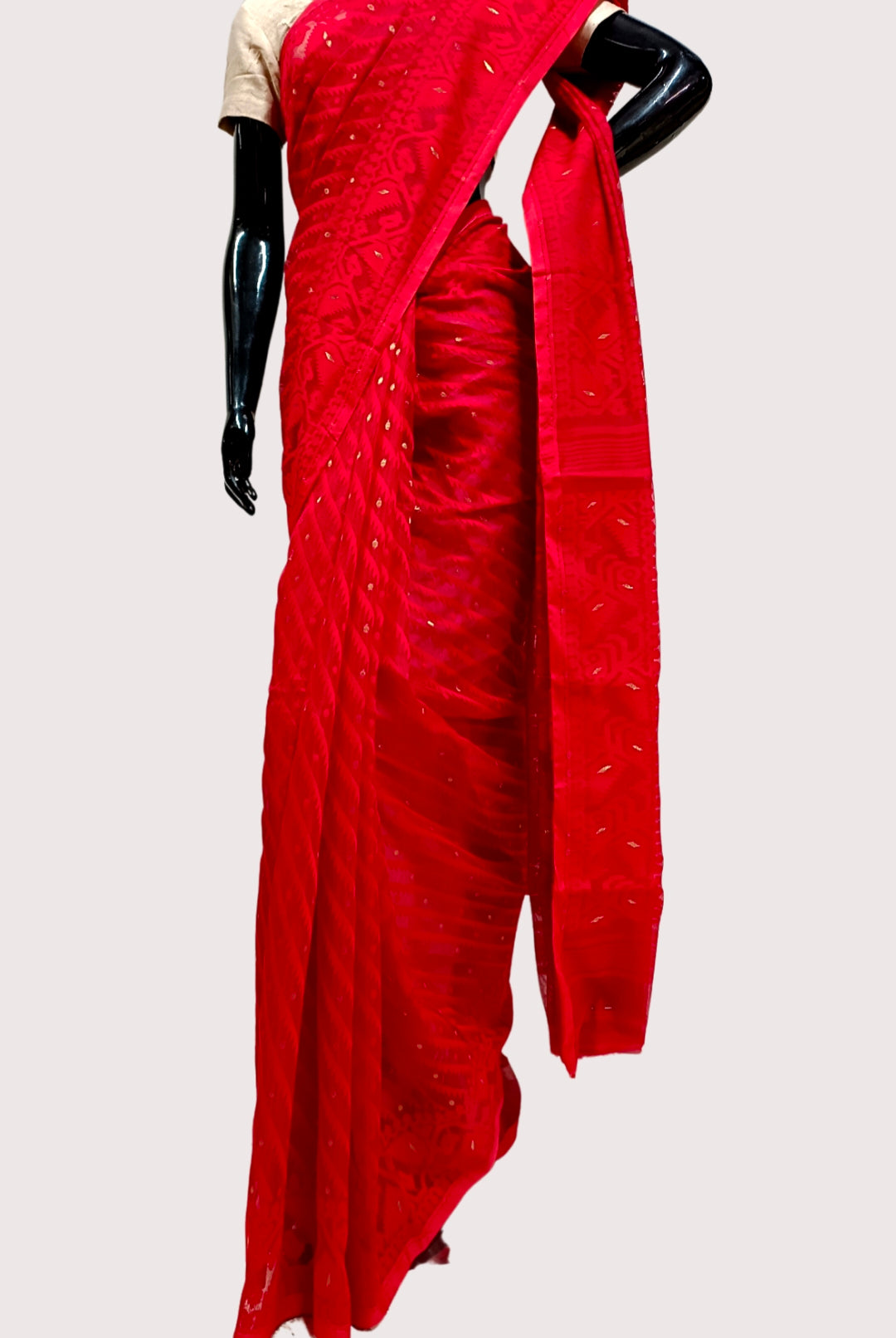 Red  Handloom Jacquard Dhakai Saree, Balaram Saha