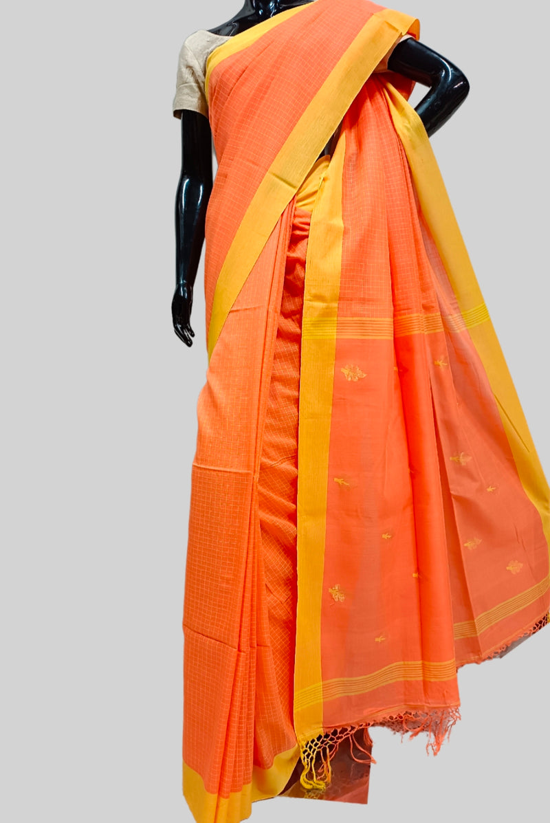 Peach Colour Soft Handloom Cotton Saree Balaram Saha