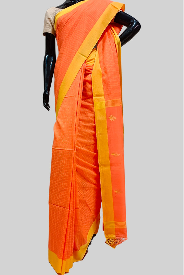 Peach Colour Soft Handloom Cotton Saree Balaram Saha