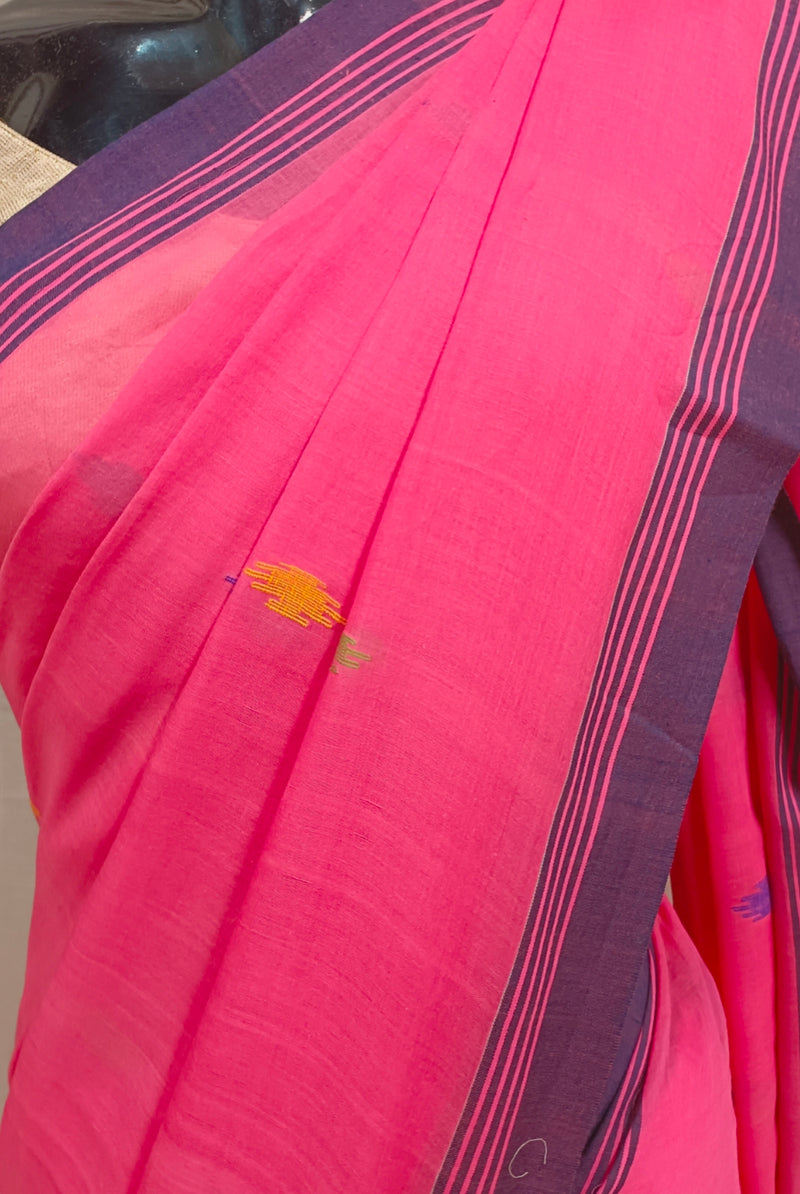 Peach pink soft handloom cotton Jamdani saree Balaram Saha