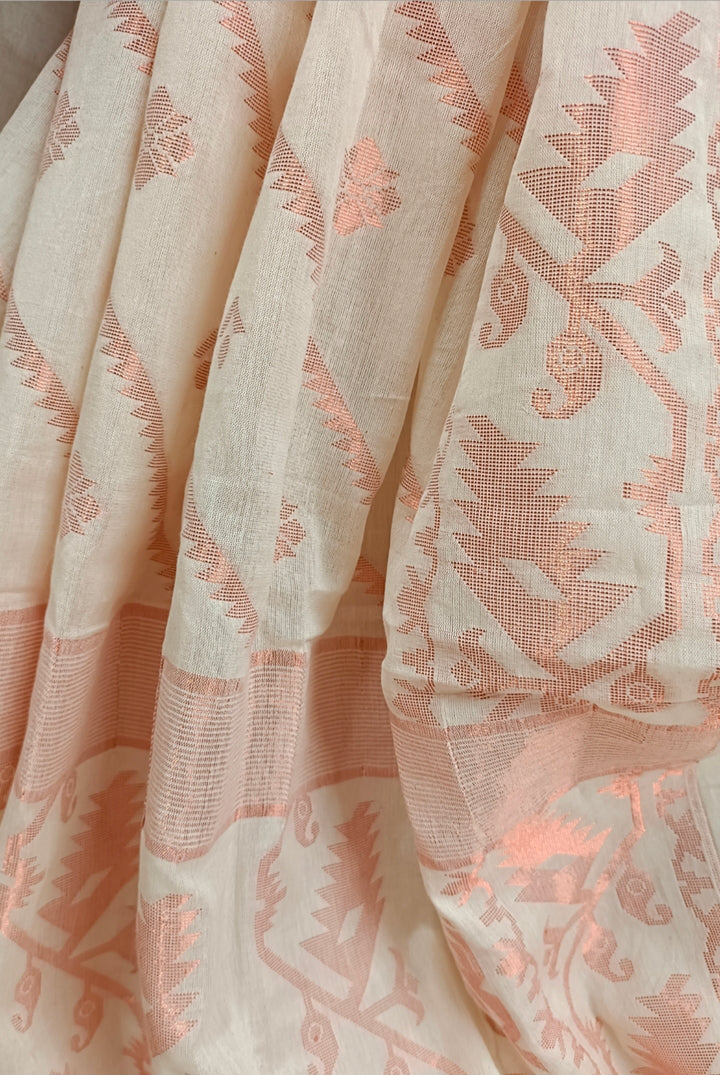 white & Copper Zarisoft cotton Jamdani Dupatta Balaram Saha