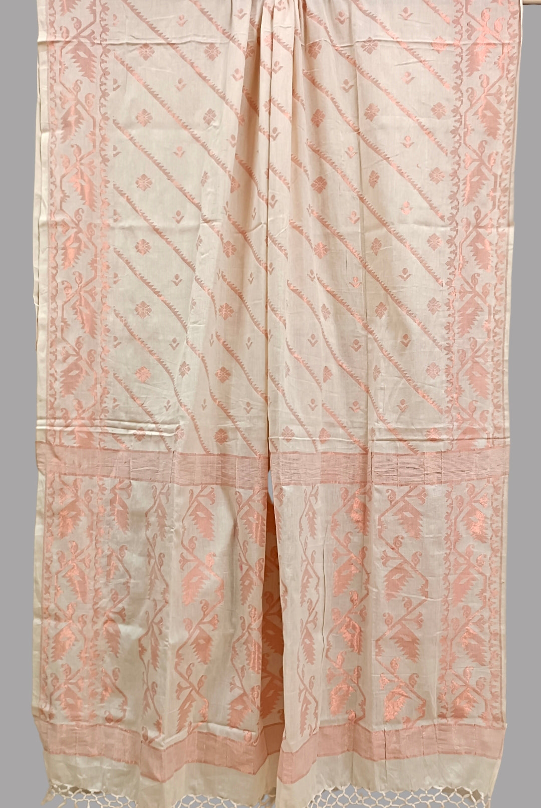 white & Copper Zarisoft cotton Jamdani Dupatta Balaram Saha