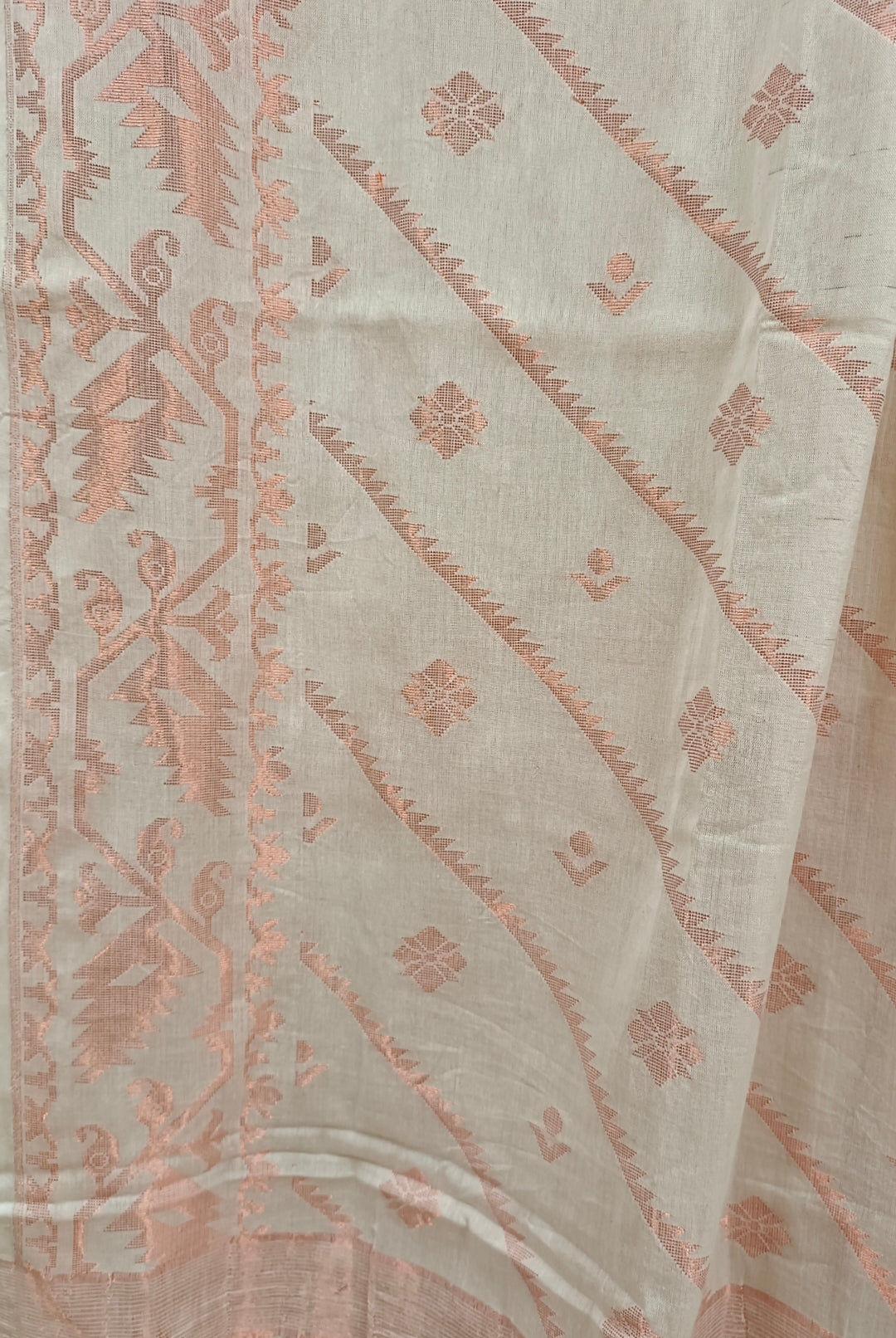 white & Copper Zarisoft cotton Jamdani Dupatta Balaram Saha