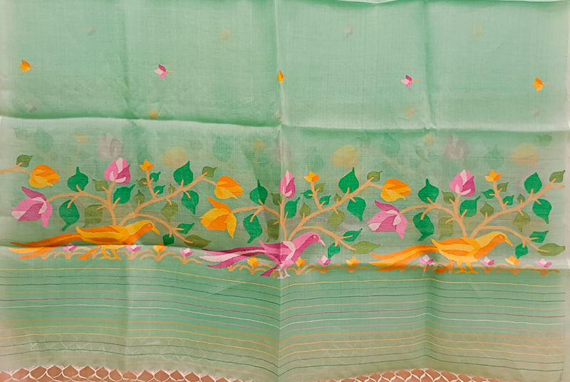 Sea Green muslin silk Dhakai Jamdani 2 piece Kurta Set Balaram Saha
