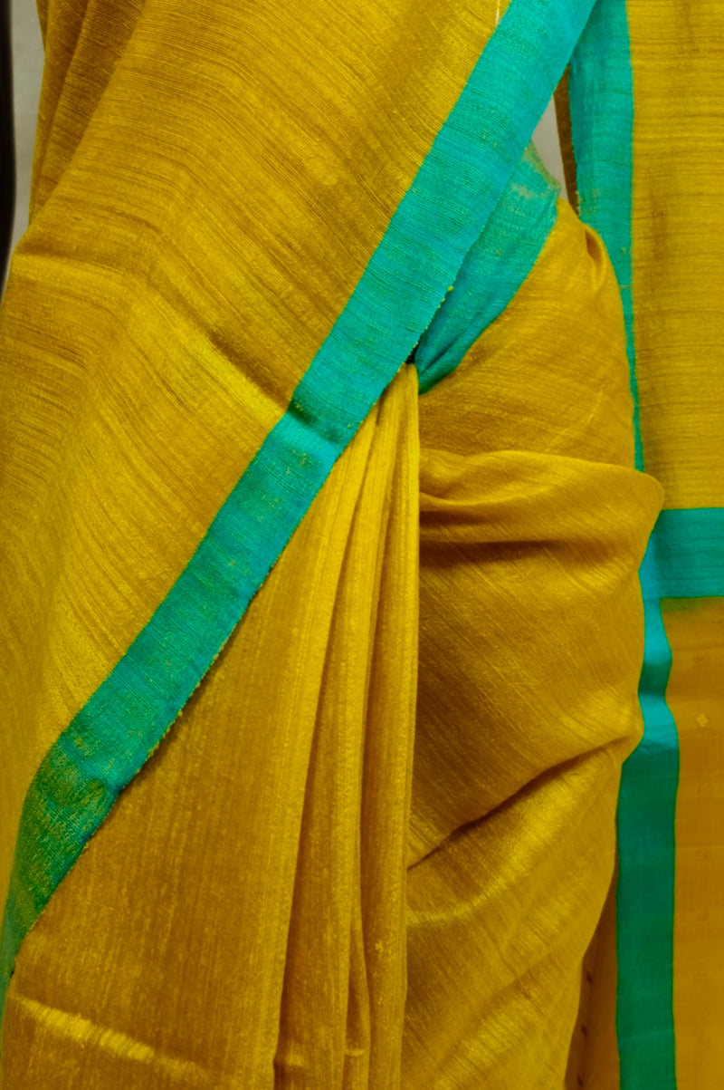 Mustard Matka Silk Saree With Handwoven Sequin Anchal Balaram Saha