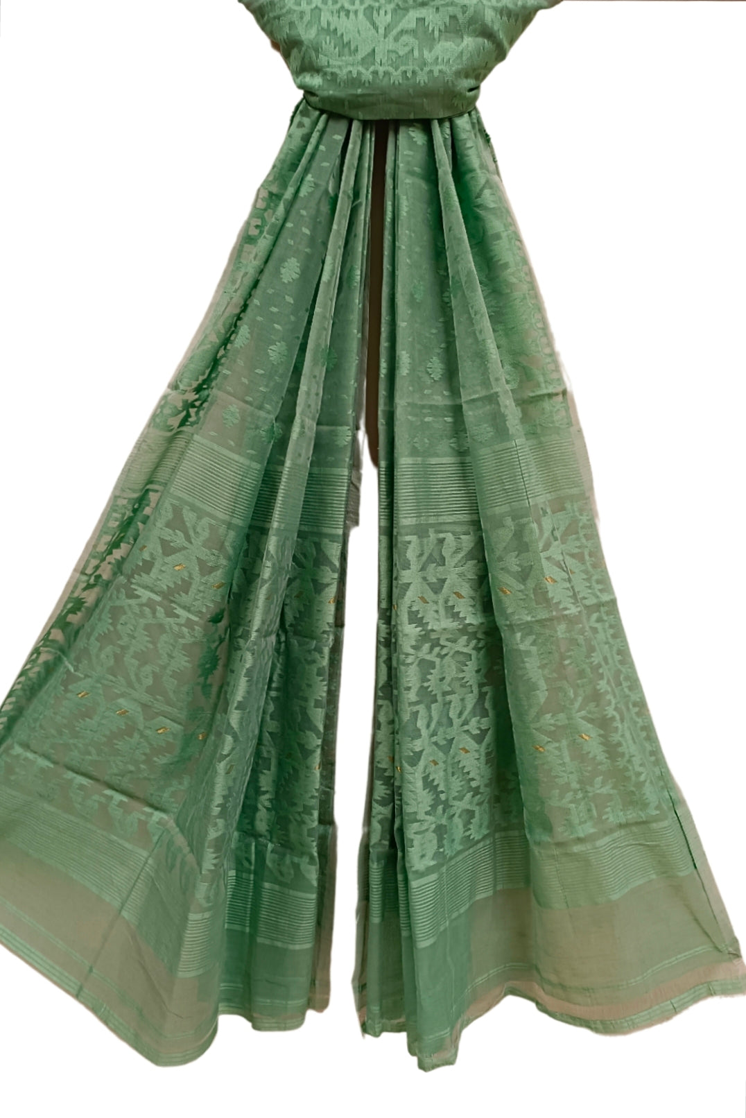 Light Green Traditional Jacquard Weave Dhakai Dupatta Balaram Saha