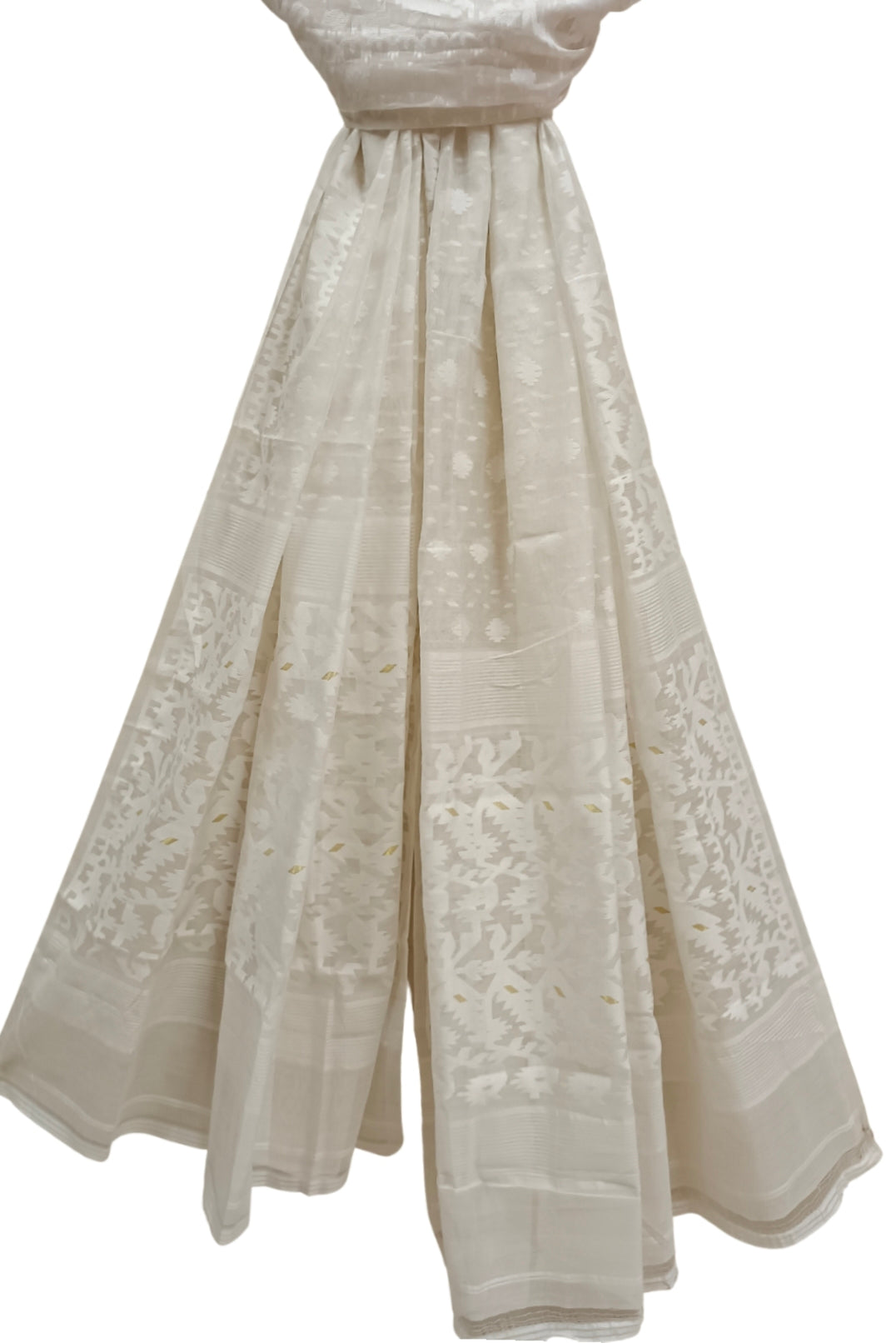 White & White Traditional Jacquard Weave Dhakai Dupatta Balaram Saha