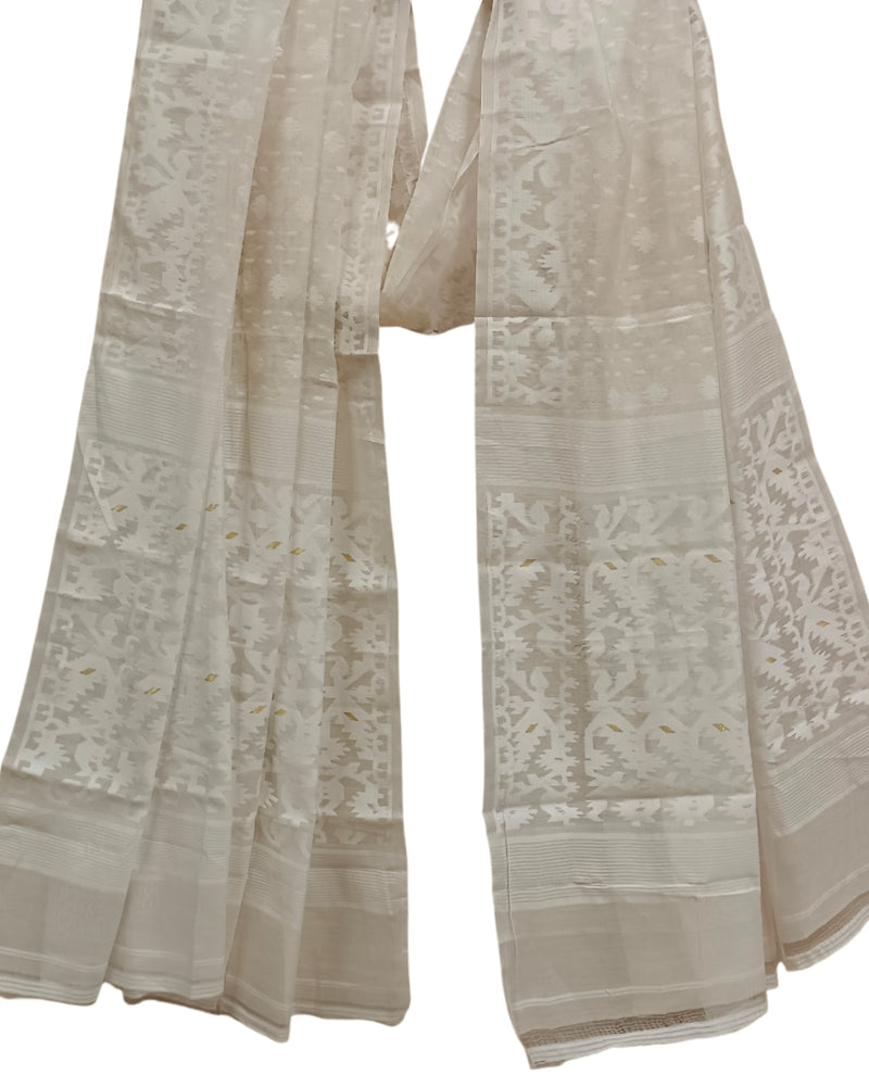White & White Traditional Jacquard Weave Dhakai Dupatta Balaram Saha