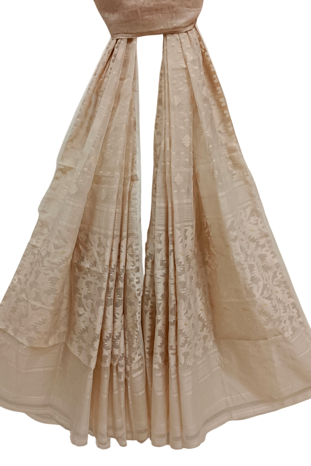 Beige Handloom Traditional Jacquard Weave Dhakai Dupatta Balaram Saha
