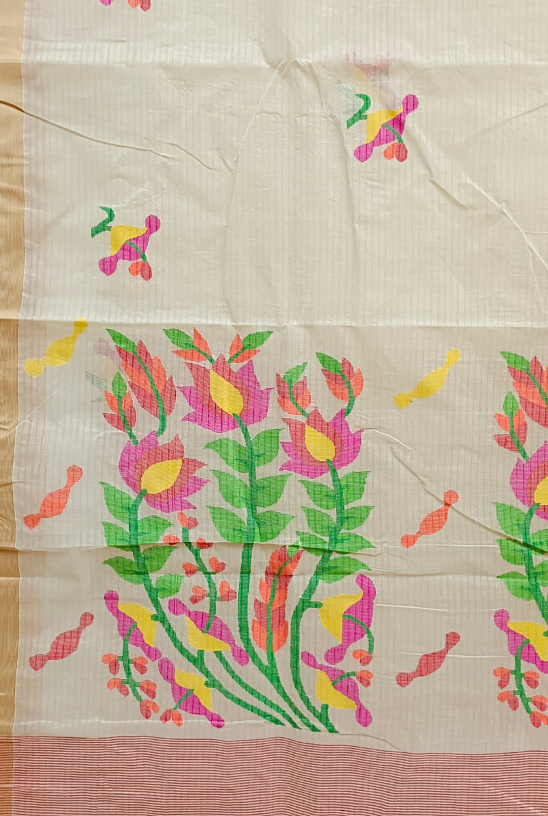Off-White Handloom Traditional Cotton Handwoven Jamdani Saree ( Multicolor) Balaram Saha