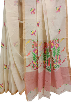 Off-White Handloom Traditional Cotton Handwoven Jamdani Saree ( Multicolor) Balaram Saha