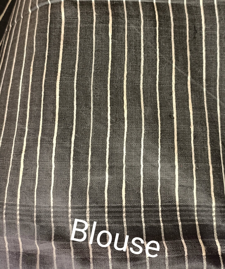 Beige & Black Handloom GhichaTussar Silk Printed Saree Balaram Saha