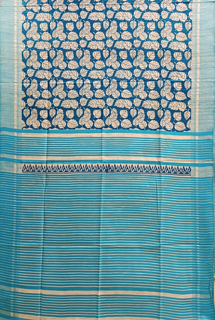 Beige & Blue Handloom Ghicha Tussar Silk Printed Saree Balaram Saha