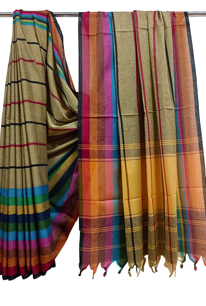 Soft Cotton Saree –Trendy Mustard Drape By Balaram Saha