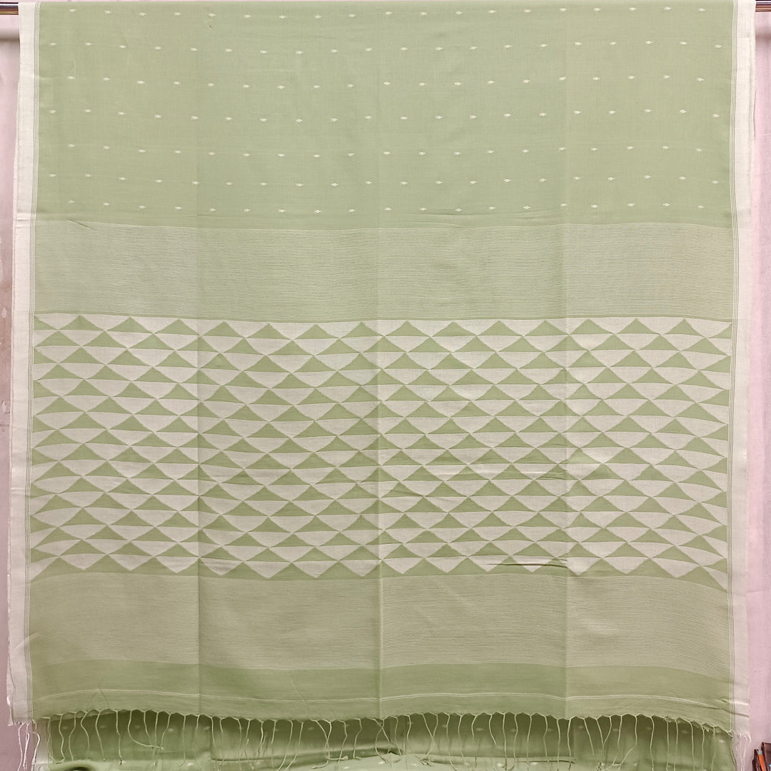 Light Green Soft Handloom Handspun Cotton Jamdani Saree Balaram Saha