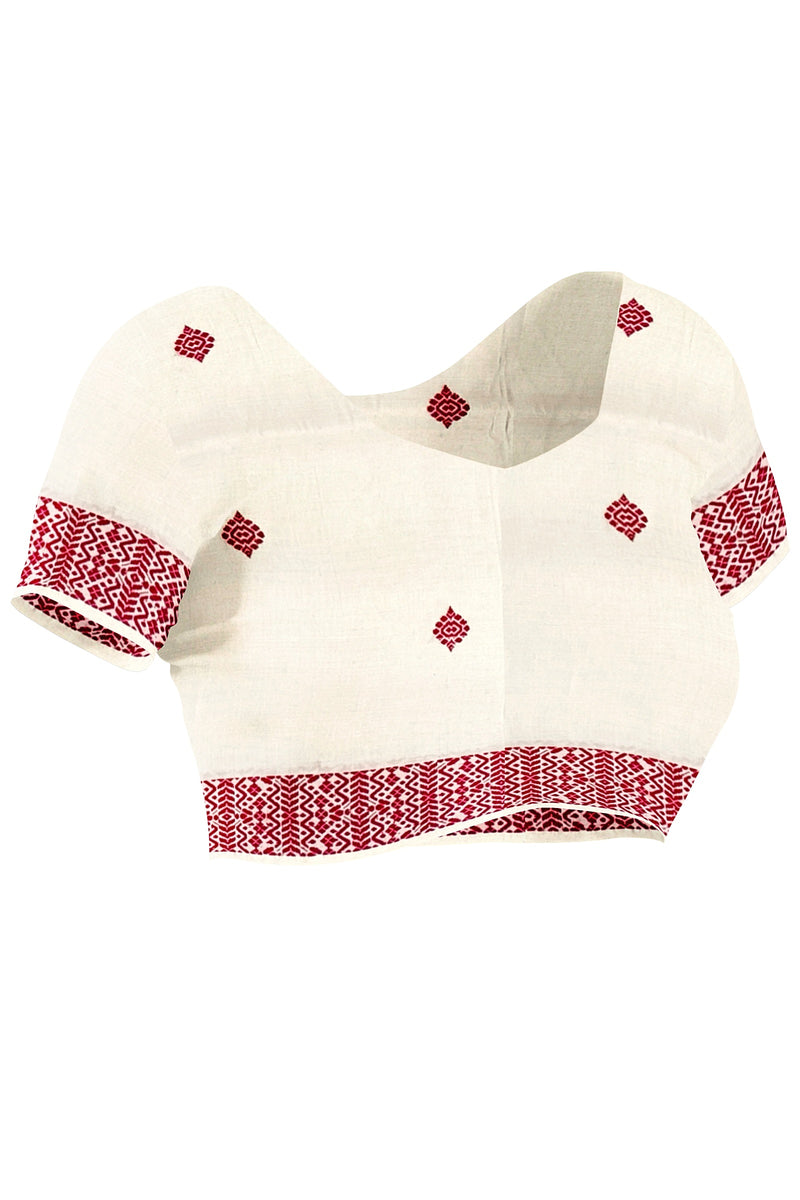 Off-White Soft Handloom Cotton Saree With Red Border Balaram Saha