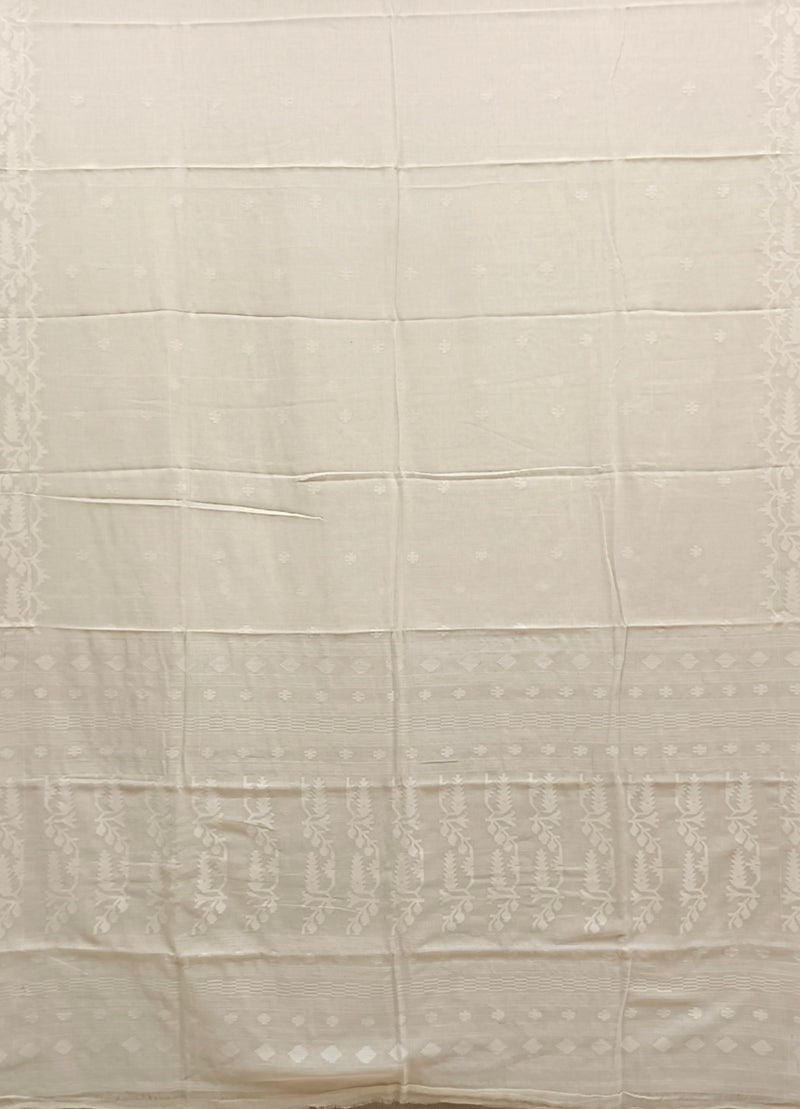 Off-white Soft Handloom  Handwoven Cotton Jamdani Saree Balaram Saha