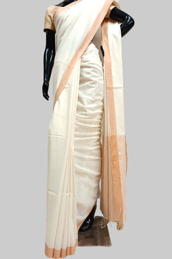 Off White Handloom Handspun Cotton Saree Balaram Saha