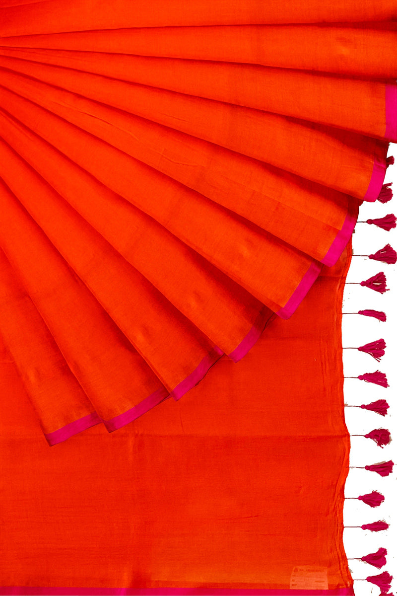 Orange & Purple Handloom Soft Mull Cotton Saree Balaram Saha