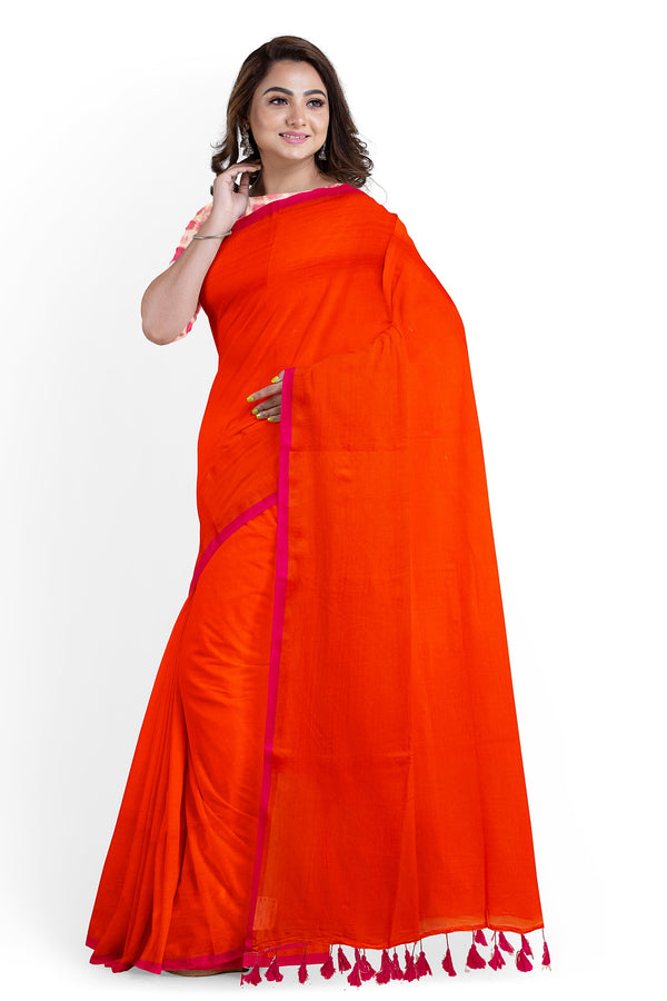 Orange & Purple Handloom Soft Mull Cotton Saree Balaram Saha