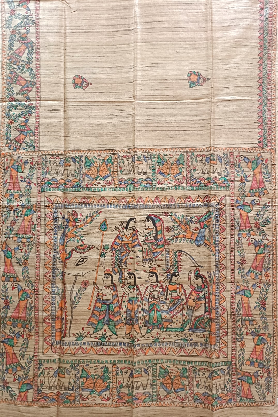 Multicolour Handloom  Ghicha Tussar Silk  Saree With Madhubani Print Balaram Saha