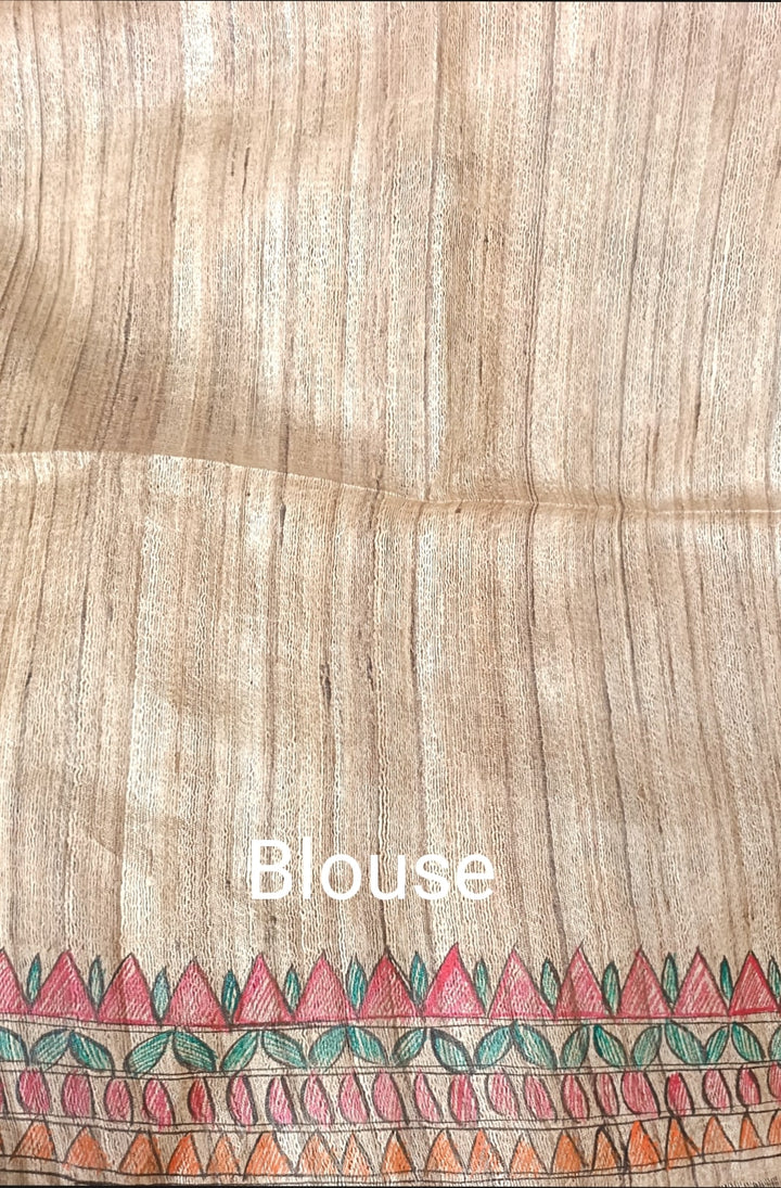 Multicolour Handloom  Ghicha Tussar Silk  Saree With Madhubani Print Balaram Saha