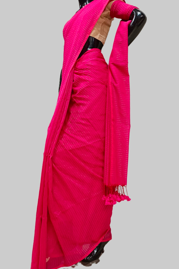 Reddish Pink Handloom Soft Mull Cotton Saree Balaram Saha
