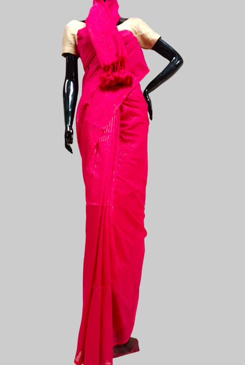 Reddish Pink Handloom Soft Mull Cotton Saree Balaram Saha