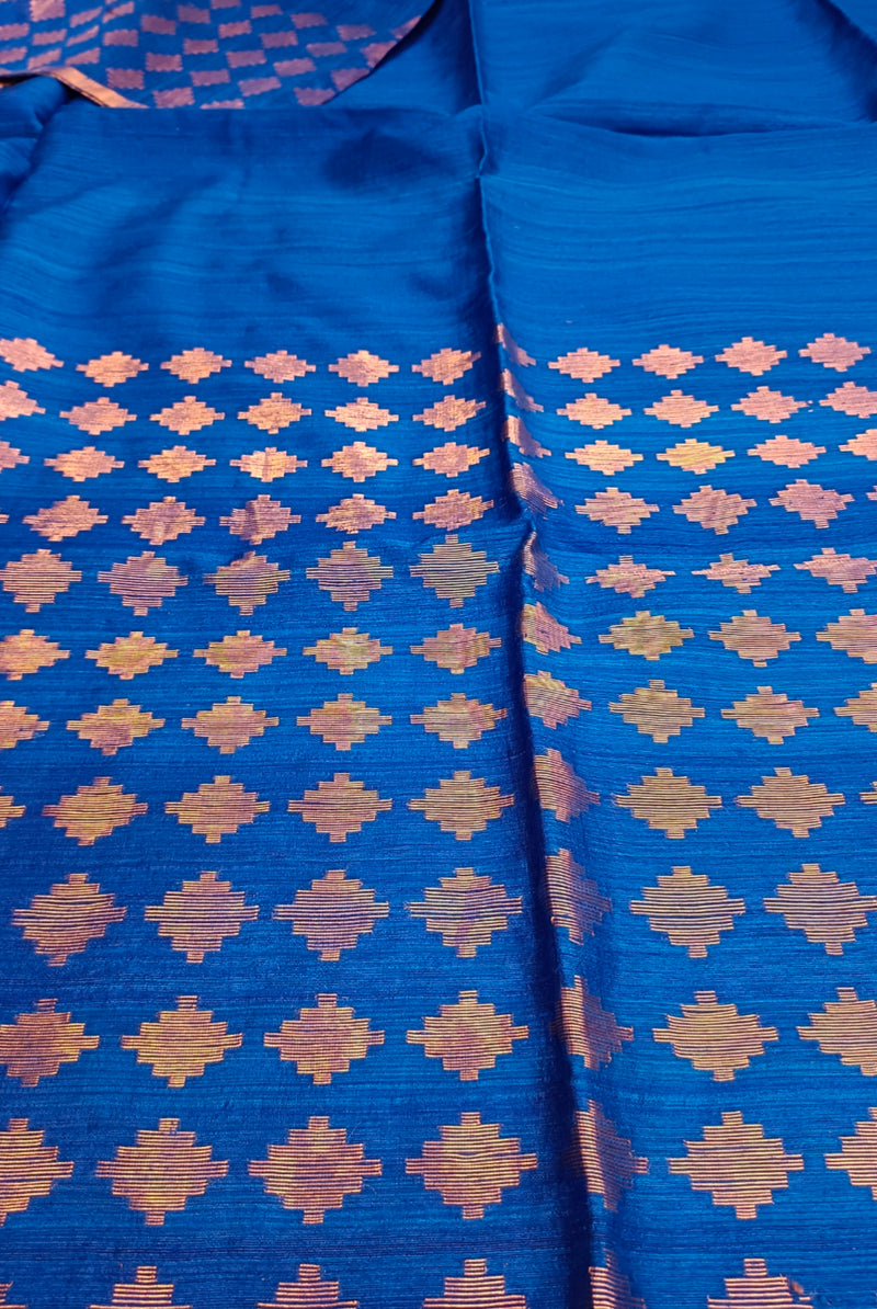 Royal Blue & Gold Handloom Matka Silk Jamdani Saree Balaram Saha