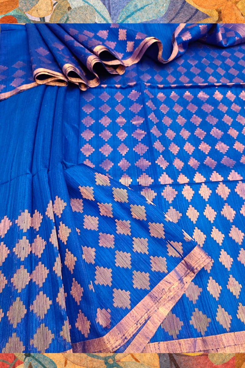 Royal Blue & Gold Handloom Matka Silk Jamdani Saree Balaram Saha