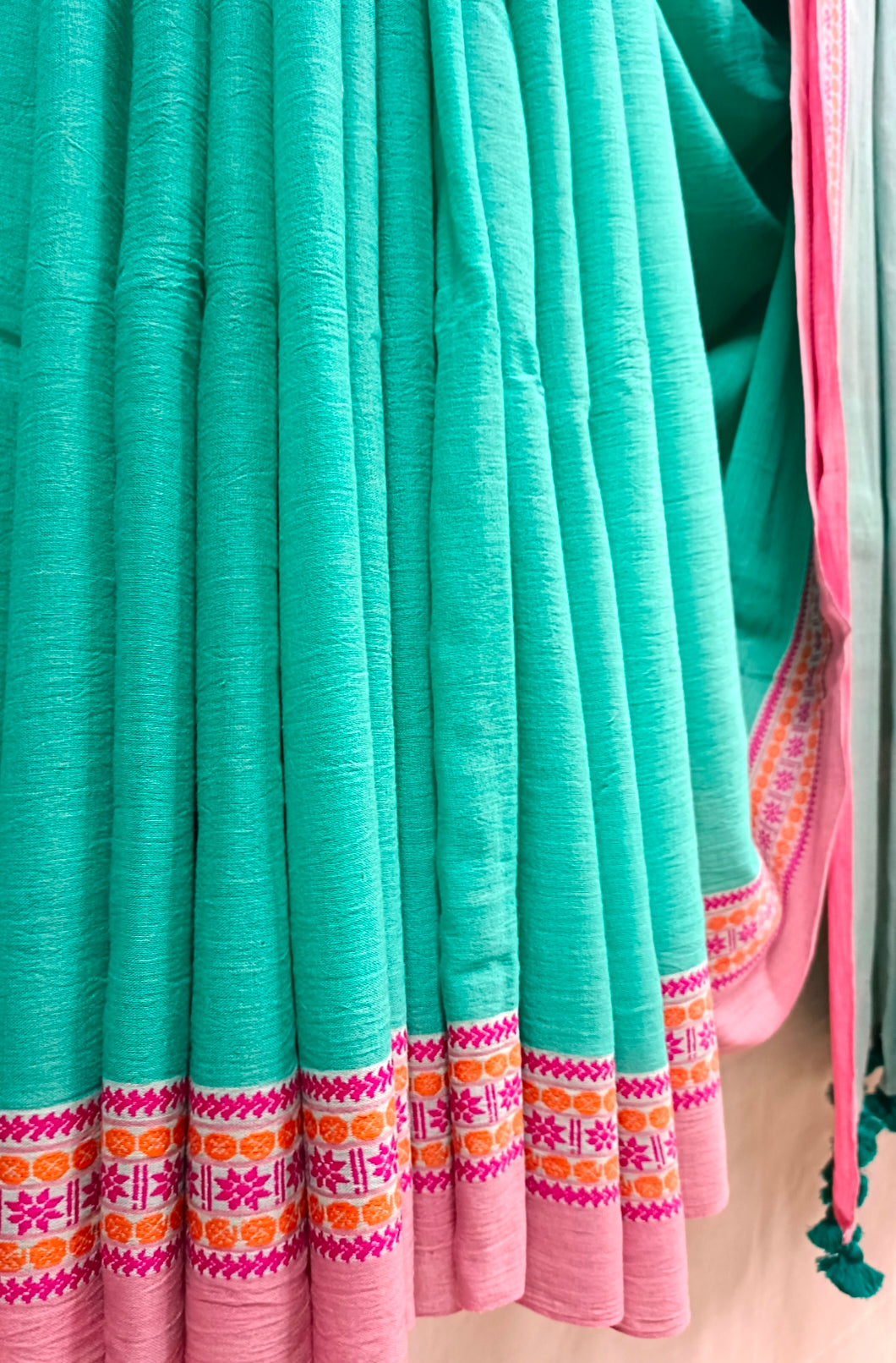 Sea-Green Soft Handloom Cotton Woven Border Saree Balaram Saha