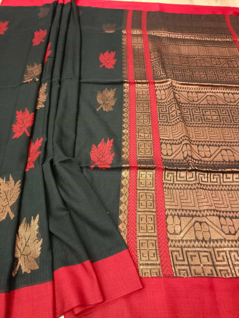 Black & Red handloom  cotton saree Balaram Saha