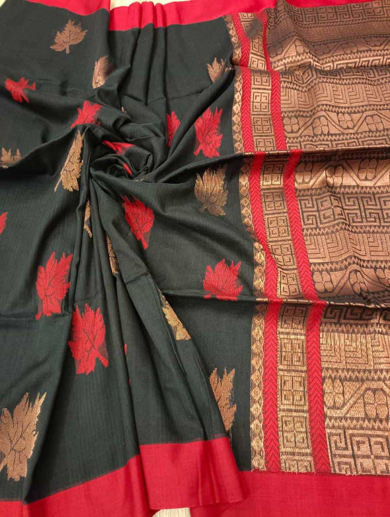 Black & Red handloom  cotton saree Balaram Saha
