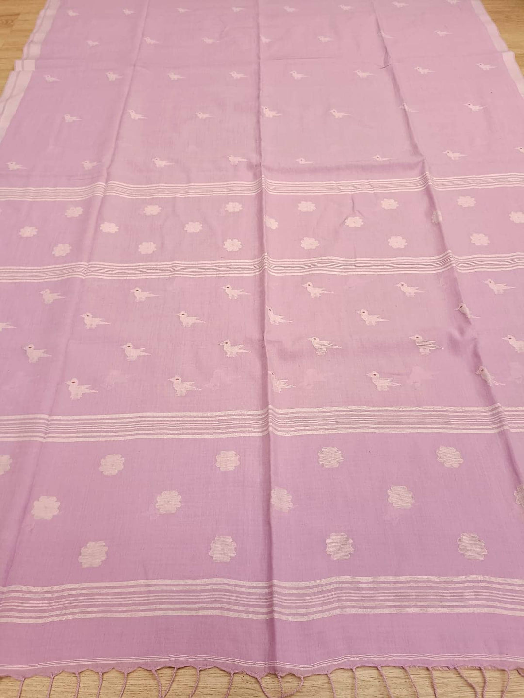 Lilac Soft handspun Cotton & Handwoven Jamdani Saree Balaram Saha