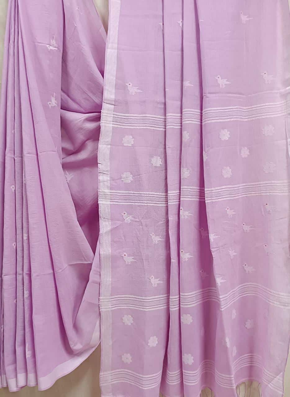 Lilac Soft handspun Cotton & Handwoven Jamdani Saree Balaram Saha