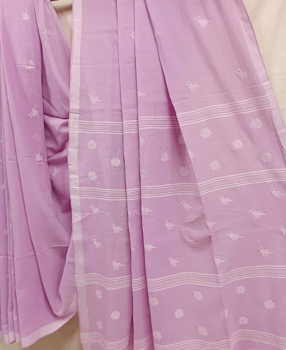Lilac Soft handspun Cotton & Handwoven Jamdani Saree Balaram Saha