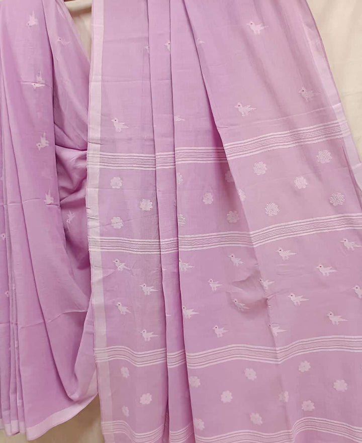 Lilac Soft handspun Cotton & Handwoven Jamdani Saree Balaram Saha