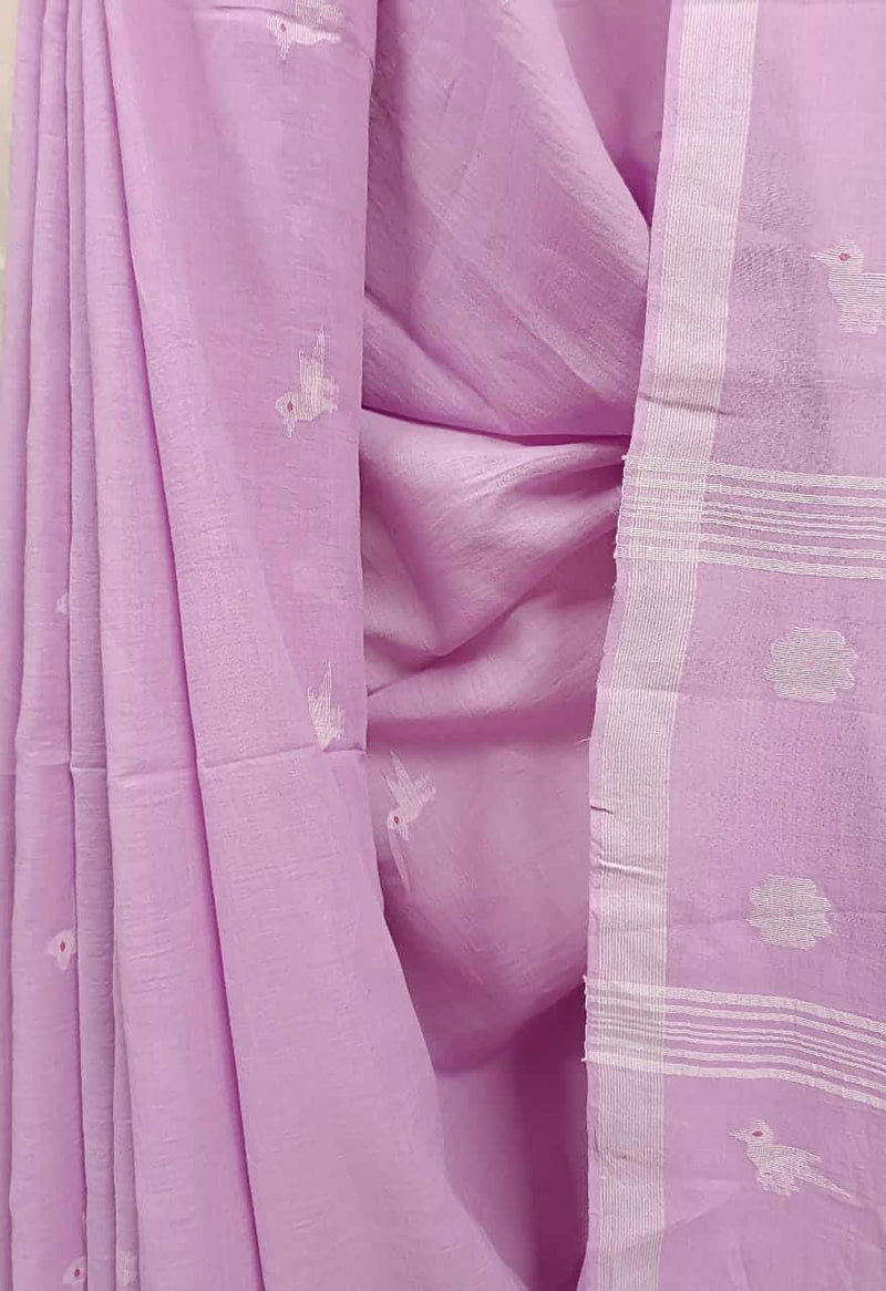 Lilac Soft handspun Cotton & Handwoven Jamdani Saree Balaram Saha