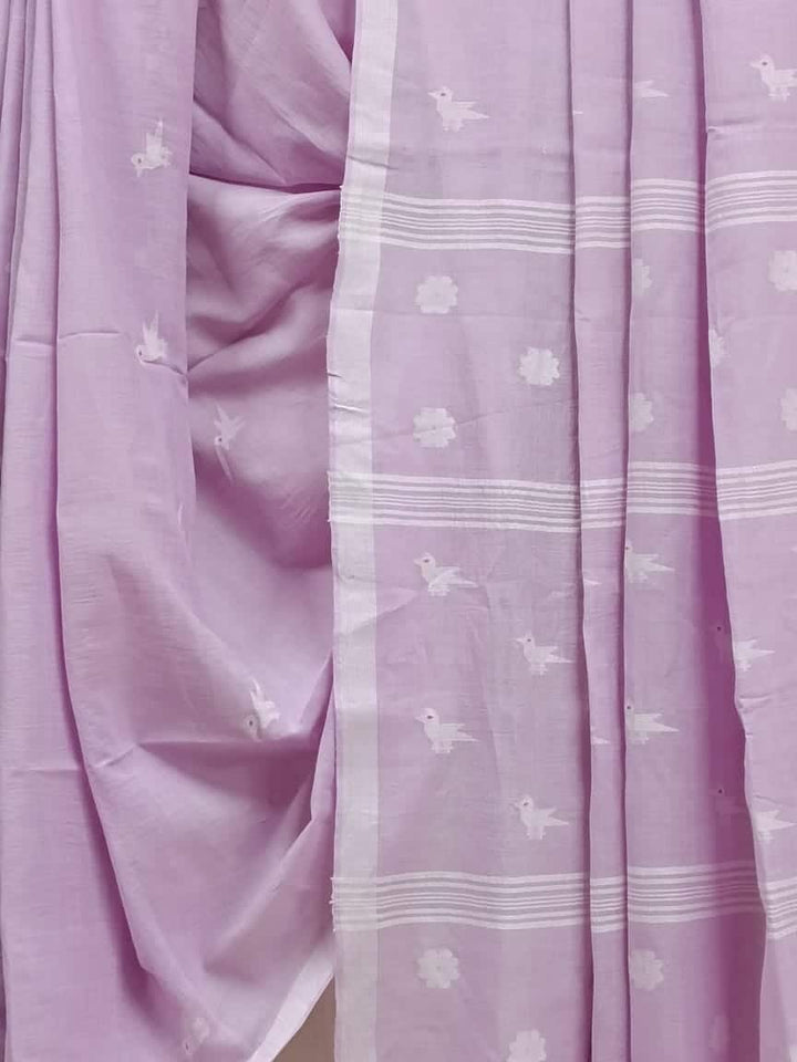 Lilac Soft handspun Cotton & Handwoven Jamdani Saree Balaram Saha