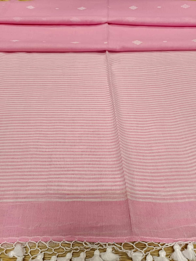 Baby pink Handloom Soft mull Cotton Hand Woven Dhakai saree,. Balaram Saha