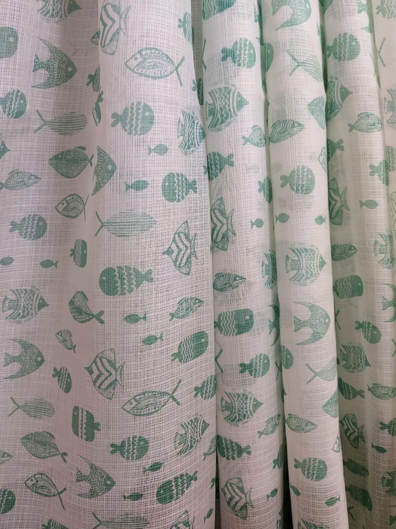 White & Green soft Mulberry silk assorted Fish print saree Balaram Saha  https://www.huffpost.com/