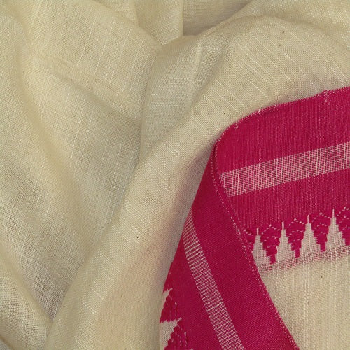 White & Rani-Pink Handloom Cotton Saree by Balaram Saha - (handloom saree, cotton saree, handloom cotton saree, balaram saha online, handloom sarees, cotton handloom saree, bengal handloom sarees, pure cotton, cotton saree for women, cotton saree online)