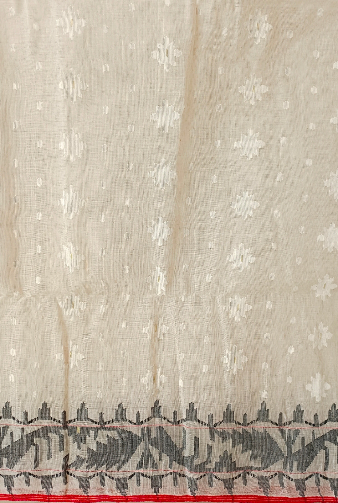 Off-white & Red Handwoven Bangladeshi Jamdani Saree Balaram Saha